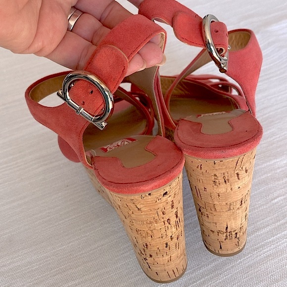 Salvatore Ferragamo Cross Strap Cork Wedge Sandals - Picture 7 of 10